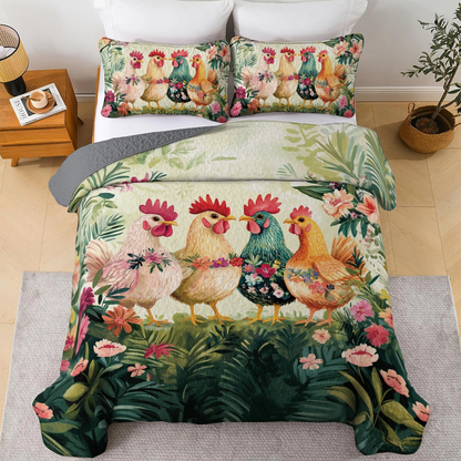 Shineful All Season Quilt 3-teiliges Set Chicken Tropical Cluck Quilt