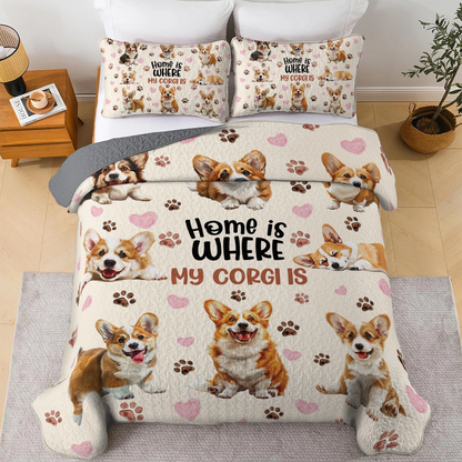 Shineful All Season Quilt 3-Piece Set Happy Home Corgi