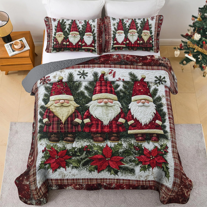 Shineful All Season Quilt 3-Piece Set Christmas Plaid Gnome Wonderland