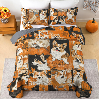 Shineful All Season Quilt 3-Piece Set Fluffy Corgi Autumn