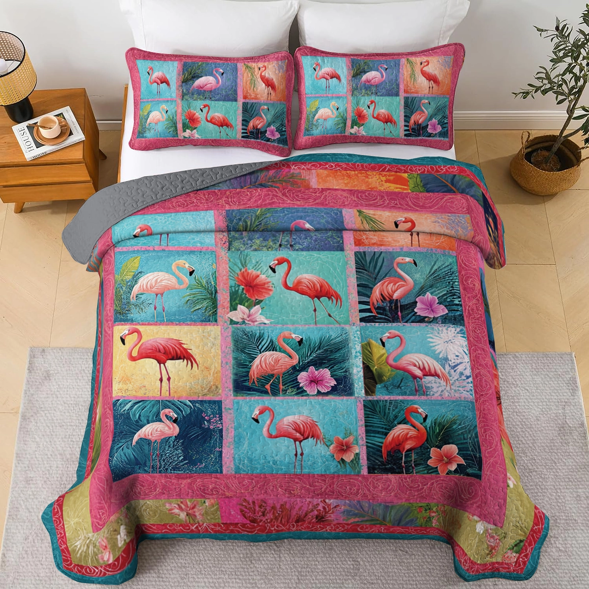 Shineful All Season Quilt 3-Piece Set - Flamingo Paradise