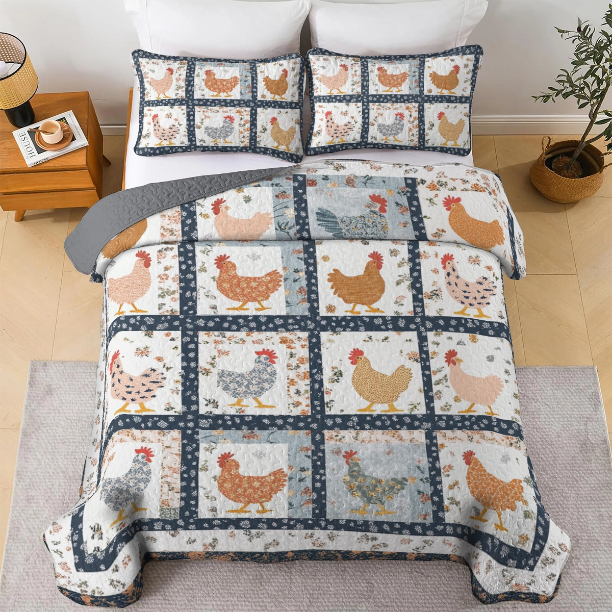 Shineful All Season Quilt 3-Piece Set - Charming Chicken