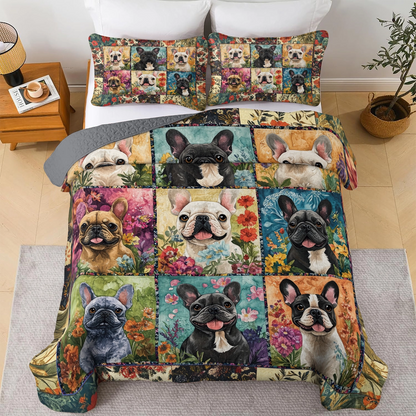 Shineful All Season Quilt 3-Piece Set - French Bulldog Garden