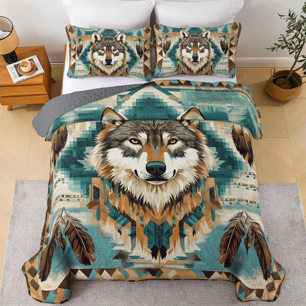 Shineful All Season Quilt 3-Piece Set Native American Wild Spirit