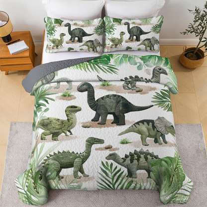 Shineful All Season Quilt 3-Piece Set Dino Jurassic Forest