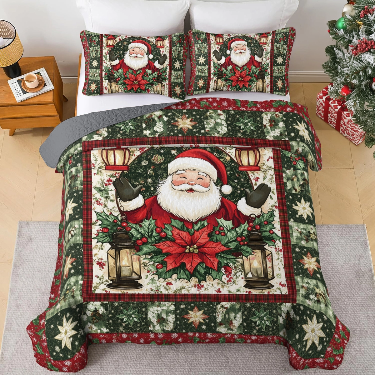 Shineful All Season Quilt 3-Piece Set Christmas Santa’s Holiday Cheer