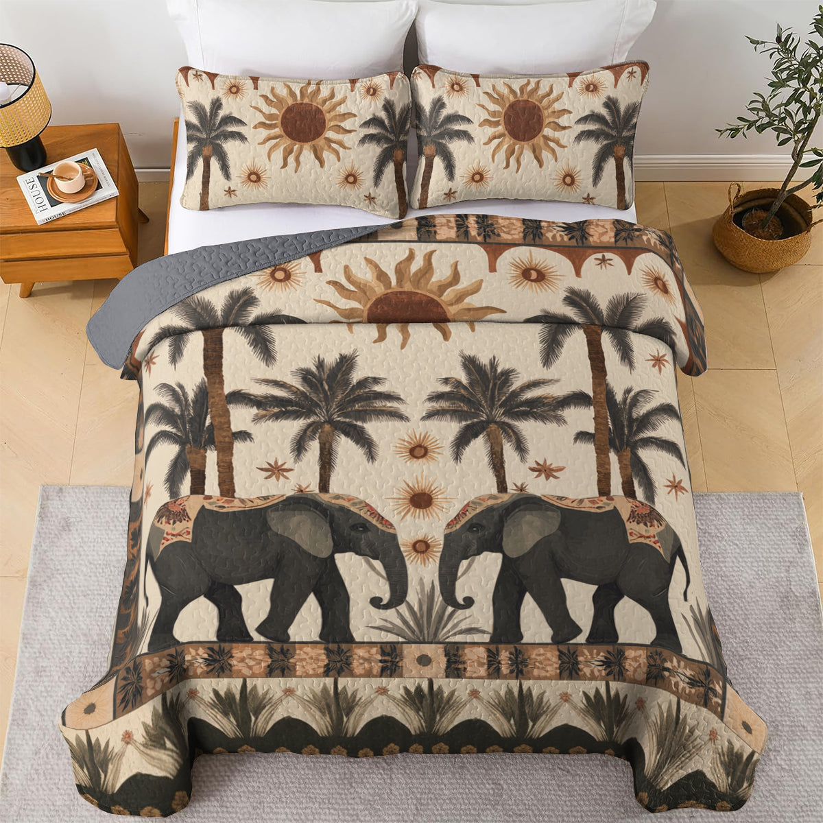 Shineful All Season Quilt 3-Piece Set Elephant Savannah Dream