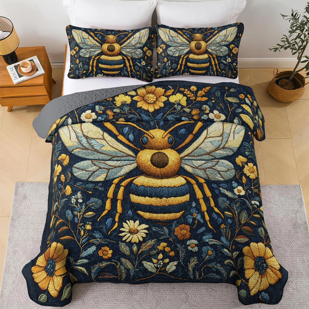 Shineful All Season Quilt 3-Piece Set - Midnight Bee Garden