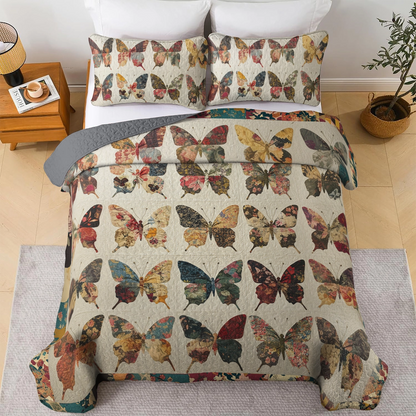 Shineful All Season Quilt 3-Piece Set - Vintage Butterflies