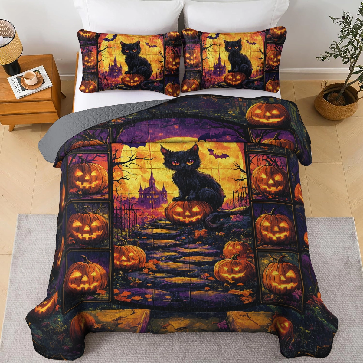 Shineful All Season Quilt 3-Piece Set - Spooky Cat Haven