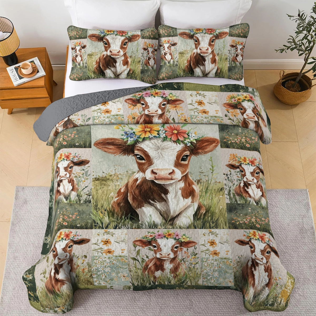 Shineful All Season Quilt 3-Piece Set - Country Charm Cow