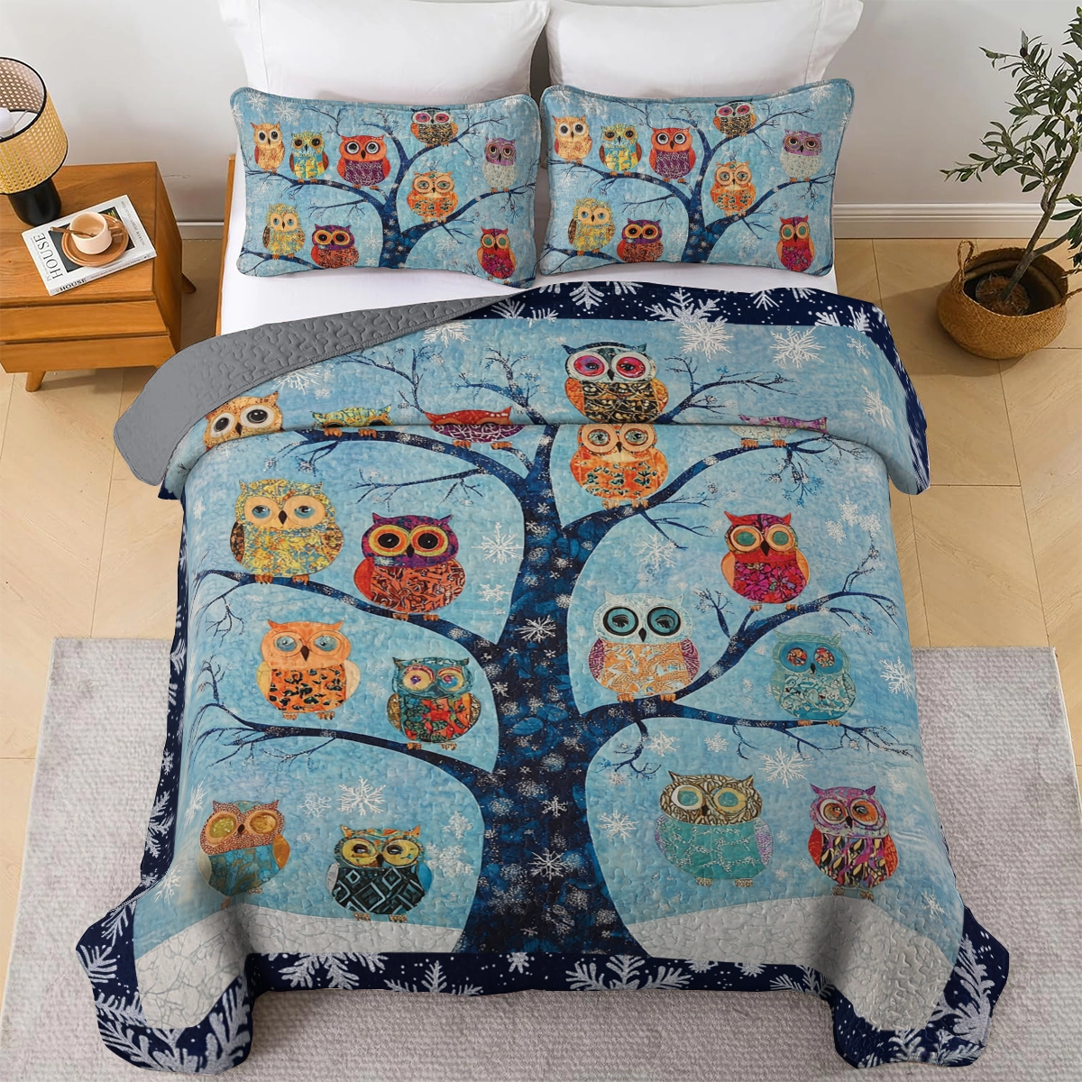 Shineful All Season Quilt 3-teiliges Set - Winter Owl Tree 