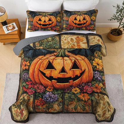 Shineful All Season Quilt 3-Piece Set - Autumn Harvest Jack-O'-Lantern