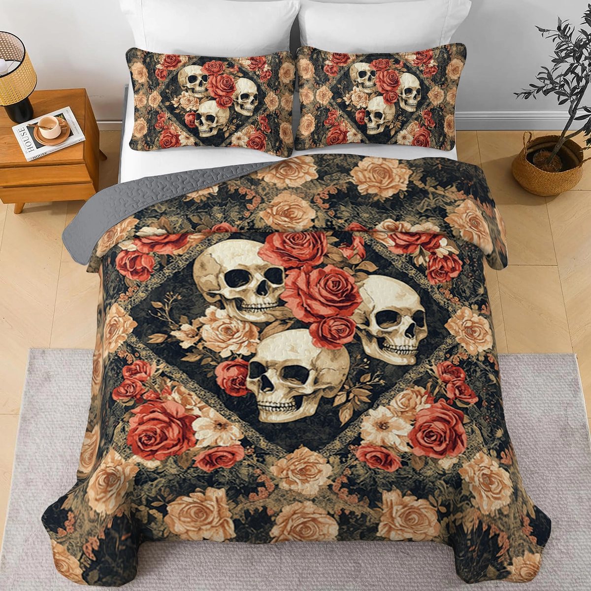 Shineful All Season Quilt 3-teiliges Set Totenkopf Dark Romance