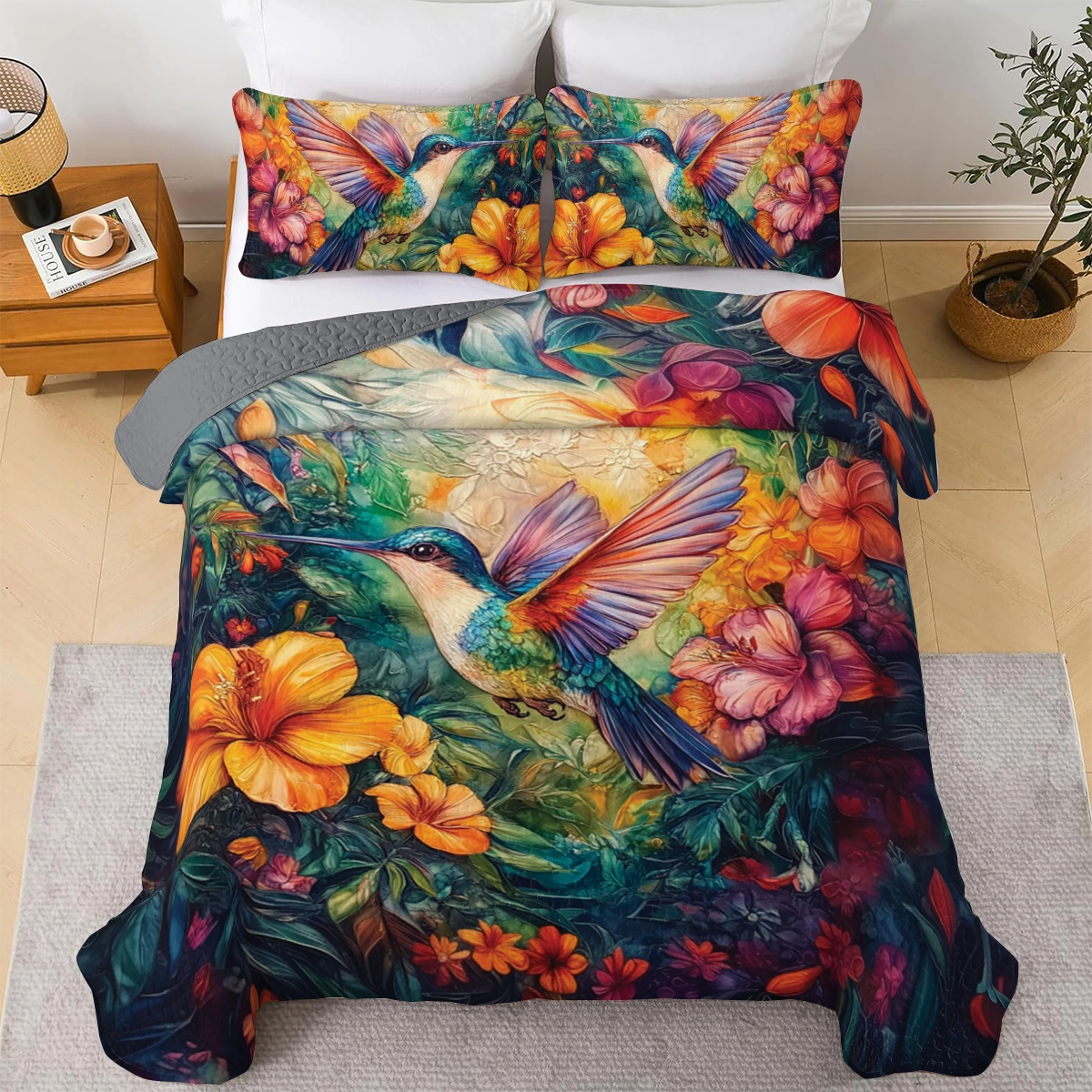 Shineful All Season Quilt 3-Piece Set Hummingbird Paradise