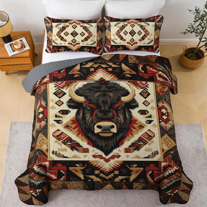 Shineful All Season Quilt 3-Piece Set Native American Buffalo Spirit