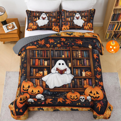 Shineful All Season Quilt 3-Piece Set Haunted Library Reading