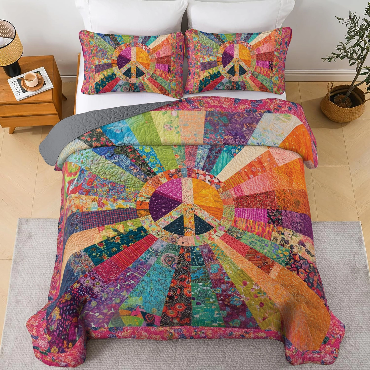 Shineful All Season Quilt 3-Piece Set Hippie Radiant Peace