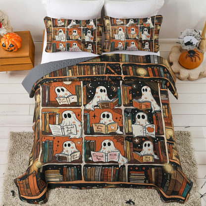 Shineful All Season Quilt 3-Piece Set Spooky Ghost Readers