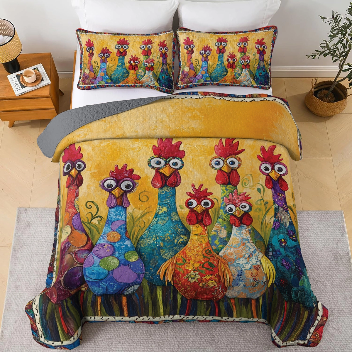 Shineful All Season Quilt 3-Piece Set - Funky Chicken