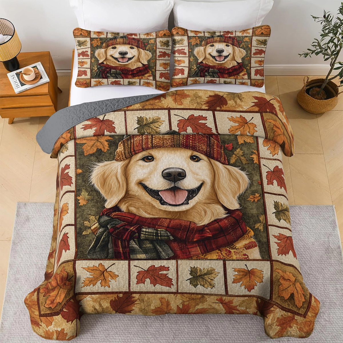 Shineful All Season Quilt 3-teiliges Set Golden Autumn Paws 