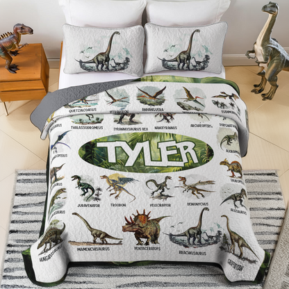 Shineful Personalized All Season Quilt 3-Piece Set Dino Alphabet