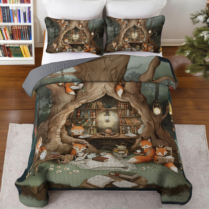 Shineful All Season Quilt 3-Piece Set Cozy Fox Book Nook