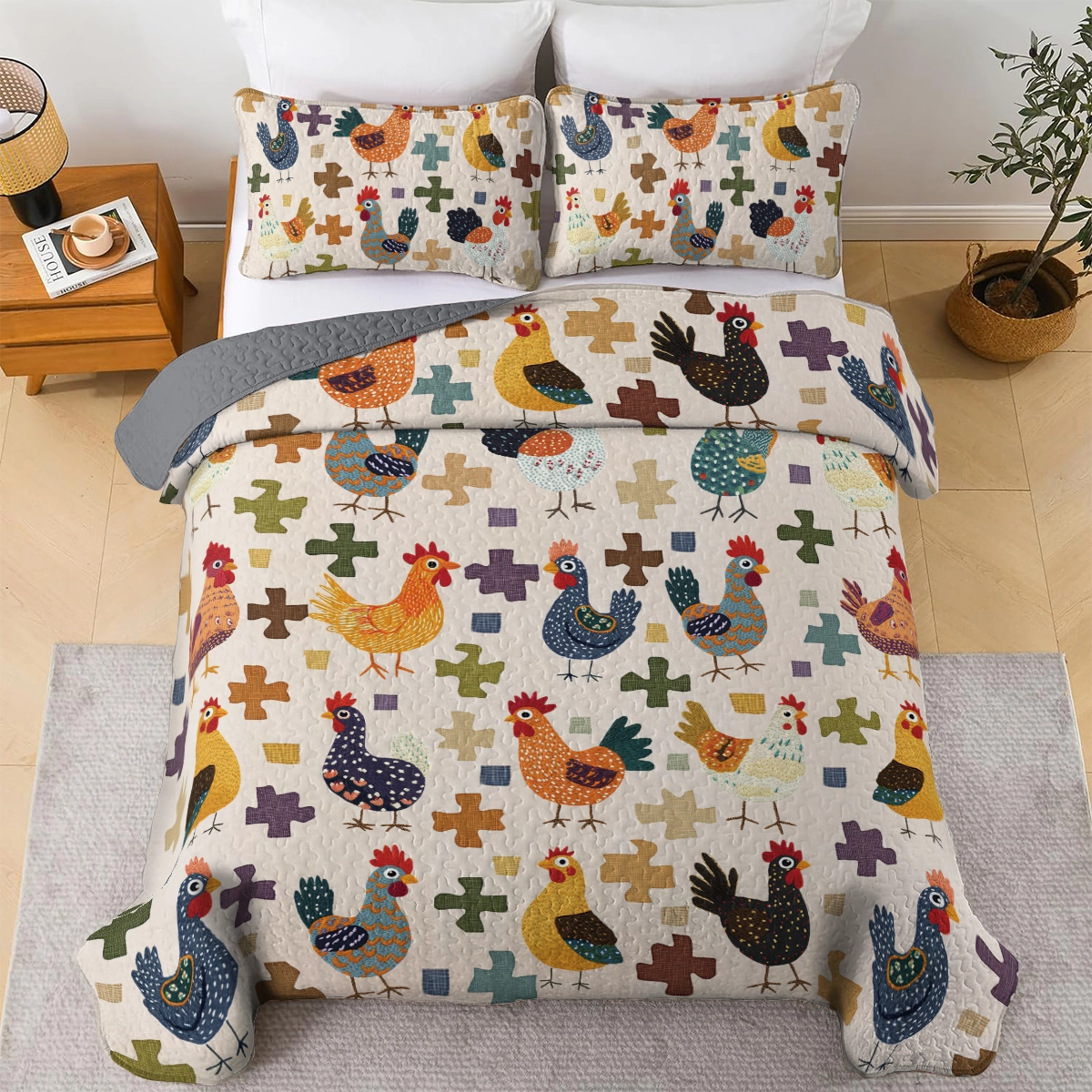 Shineful All Season Quilt 3-Piece Set The Clucky Chicken Crew