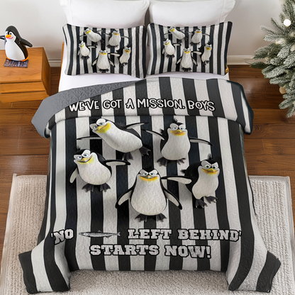 Shineful All Season Quilt 3-Piece Set Penguins on a Mission