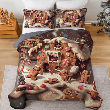 Shineful All Season Quilt 3-Piece Set Gingerbread Funhouse