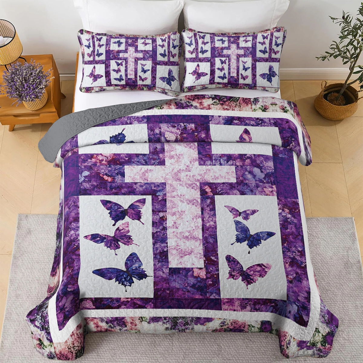 Shineful All Season Quilt 3-Piece Set God Butterfly Blessings