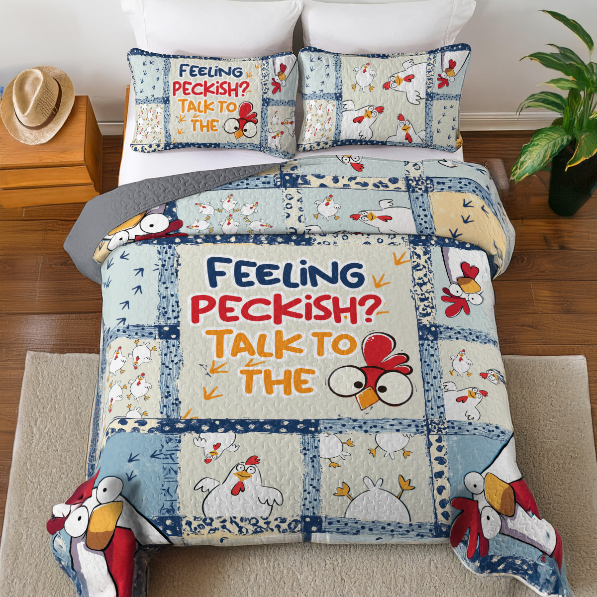 Shineful All Season Quilt 3-Piece Set Talk To The Chicken