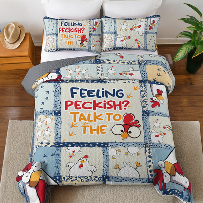 Shineful All Season Quilt 3-Piece Set Talk To The Chicken