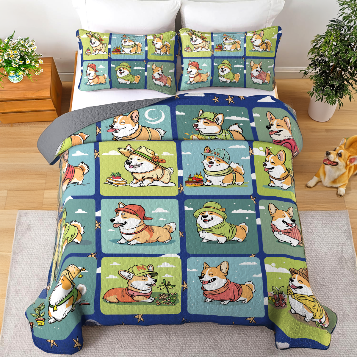 Shineful All Season Quilt 3-Piece Set Corgi Sunshine Days