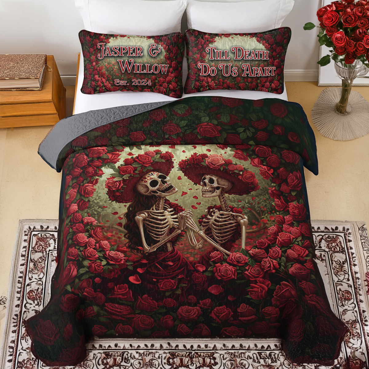 Shineful Personalized All Season Quilt 3-Piece Set Forever Yours Skull Love