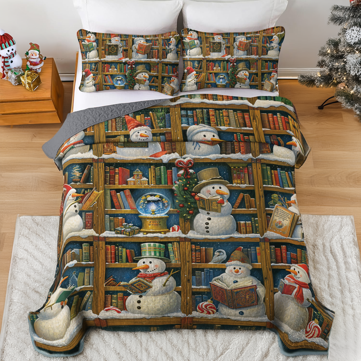 Shineful All Season Quilt 3-teiliges Set Snowy Book Nook