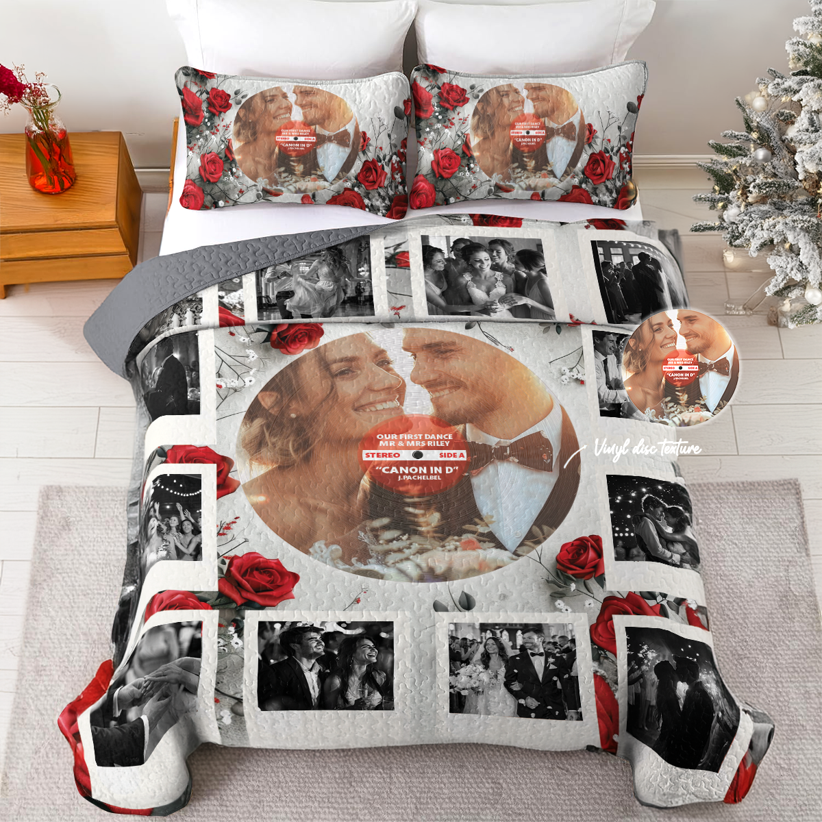 Shineful Personalized All Season Quilt 3-Piece Set Our First Dance Rose Polaroid