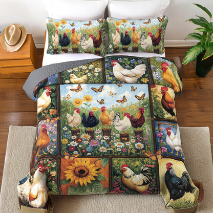 Shineful All Season Quilt 3-Piece Set Chicken Garden Charm