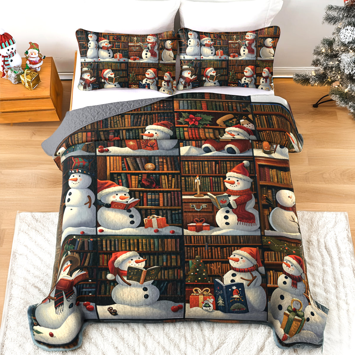 Shineful All Season Quilt 3-Piece Set Chill & Read Snowman