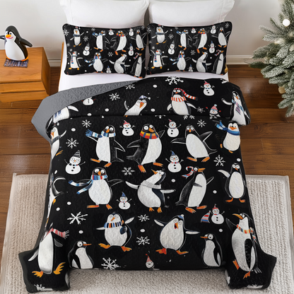 Shineful All Season Quilt 3-Piece Set Penguin Snow Dance