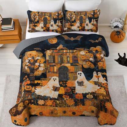 Shineful All Season Quilt 3-Piece Set Ghostly Books House