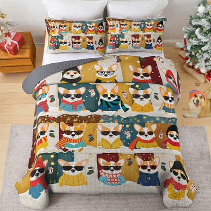 Shineful All Season Quilt 3-Piece Set Corgi Winter Fashion