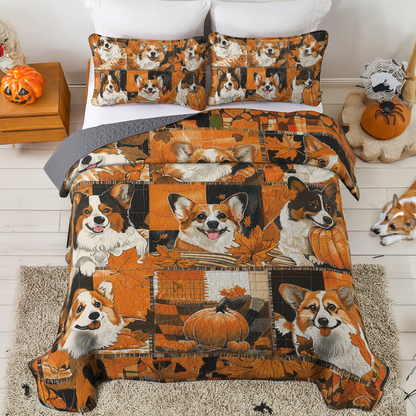 Shineful All Season Quilt 3-Piece Set Cute Corgi Autumn