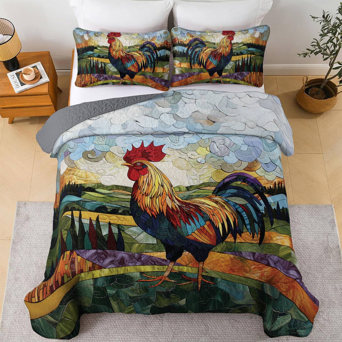 Shineful All Season Quilt 3-teiliges Set Countryside Rooster