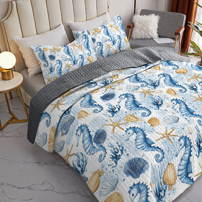 Shineful All Season Quilt 3-Piece Set - Seahorse Ocean Dream Quilt