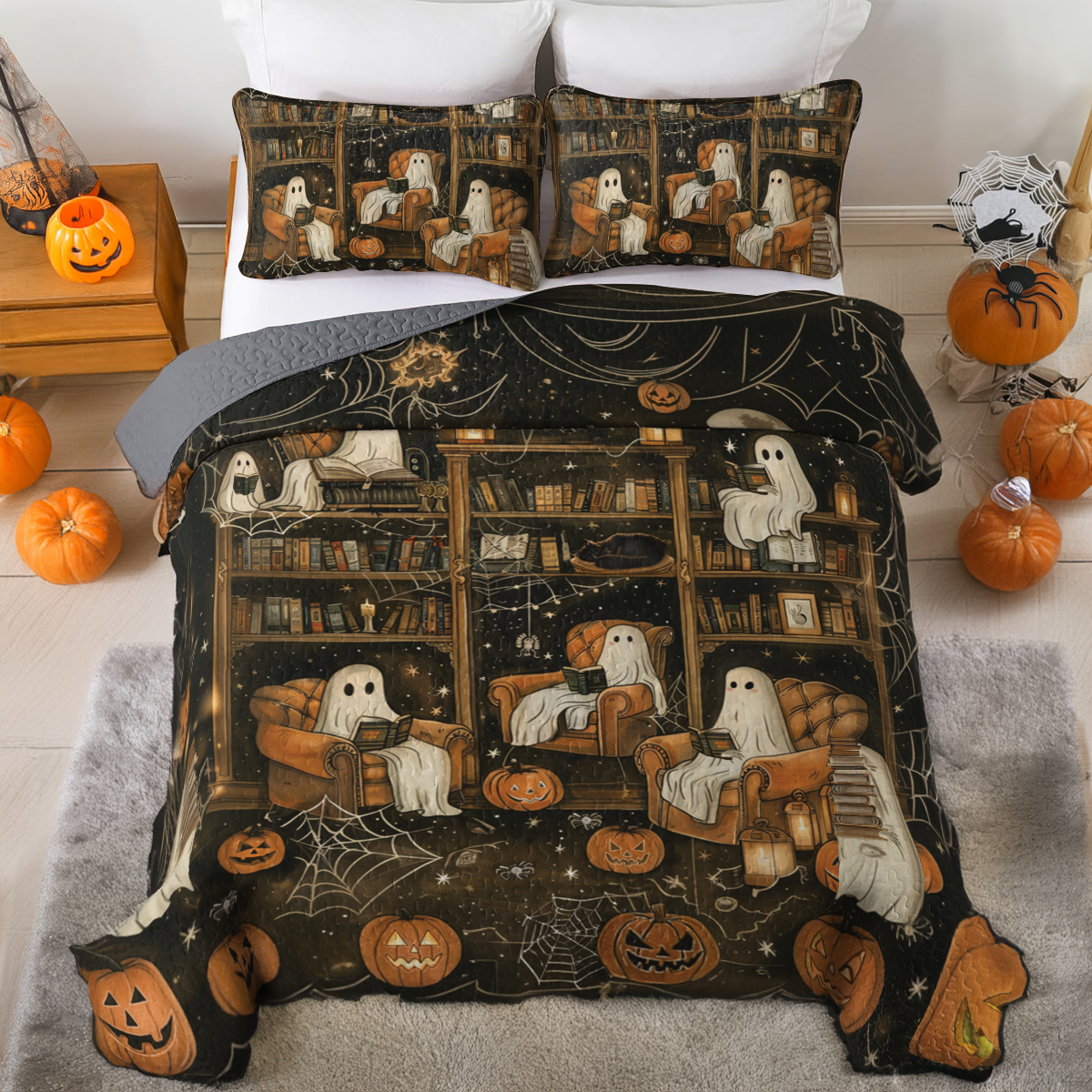 Shineful All Season Quilt 3-Piece Set Halloween Book Club