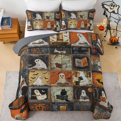 Shineful All Season Quilt 3-Piece Set Ghostly Bookworm