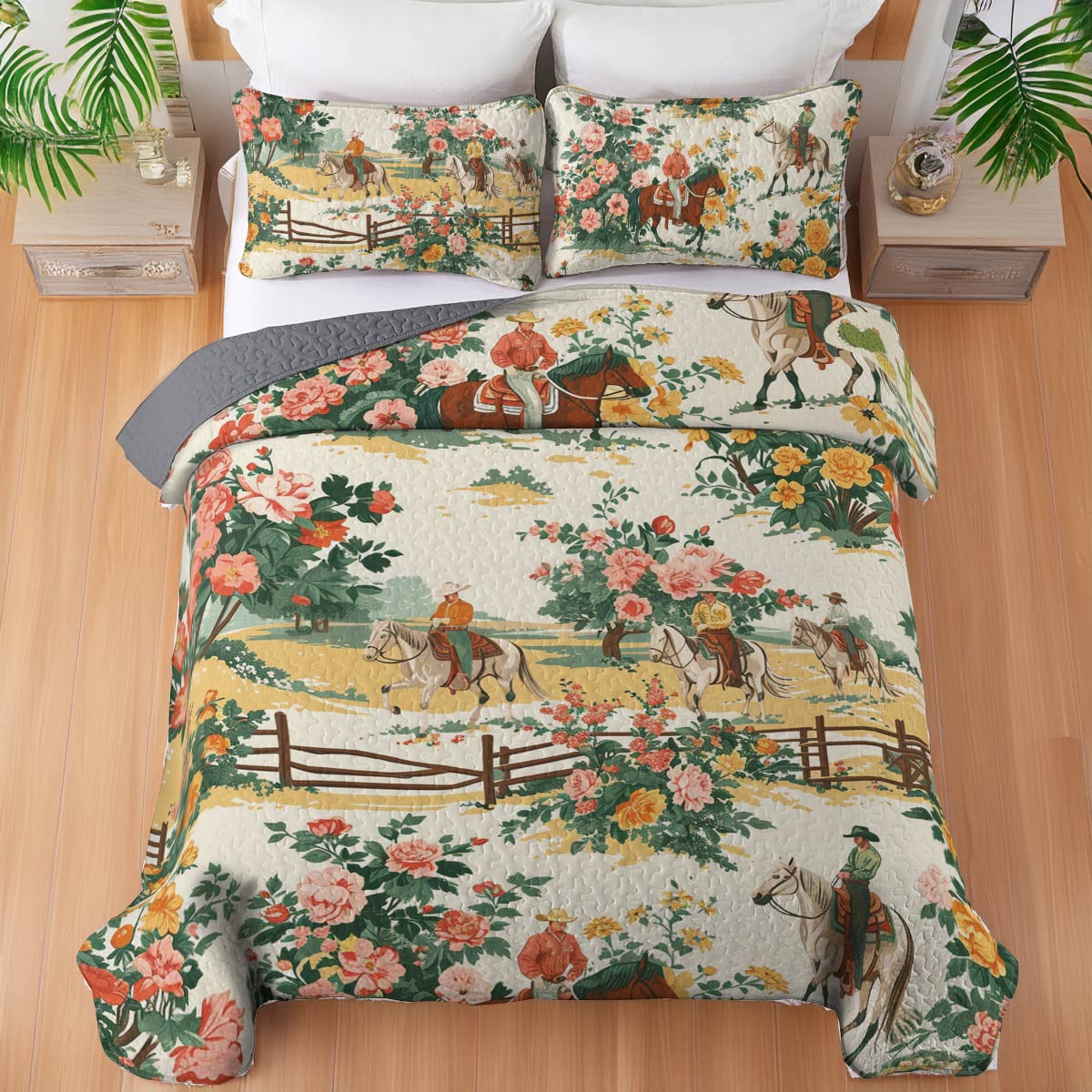 Shineful All Season Quilt 3-Piece Set Cowboy Flower