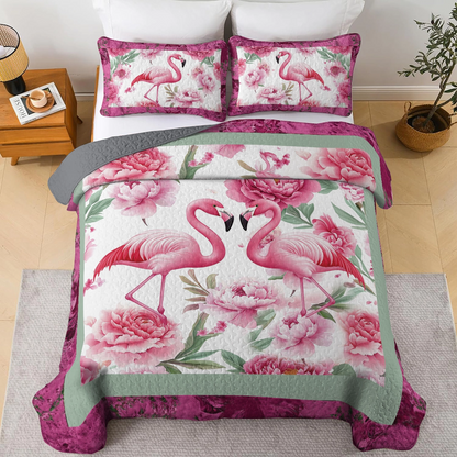 Shineful All Season Quilt 3-Piece Set - Flamingo Blossom