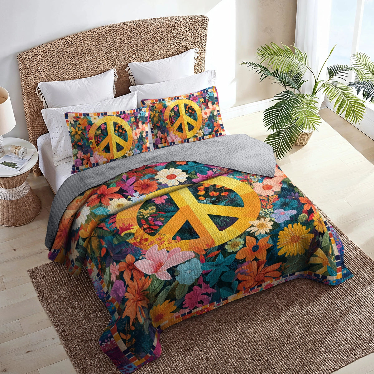 Shineful All Season Quilt 3-Piece Set Retro Love & Peace